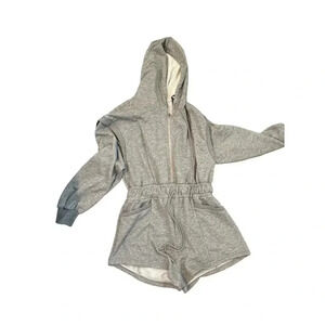 For Love & Lemons Gray Long Sleeve Front Zip Hooded Romper Size Large